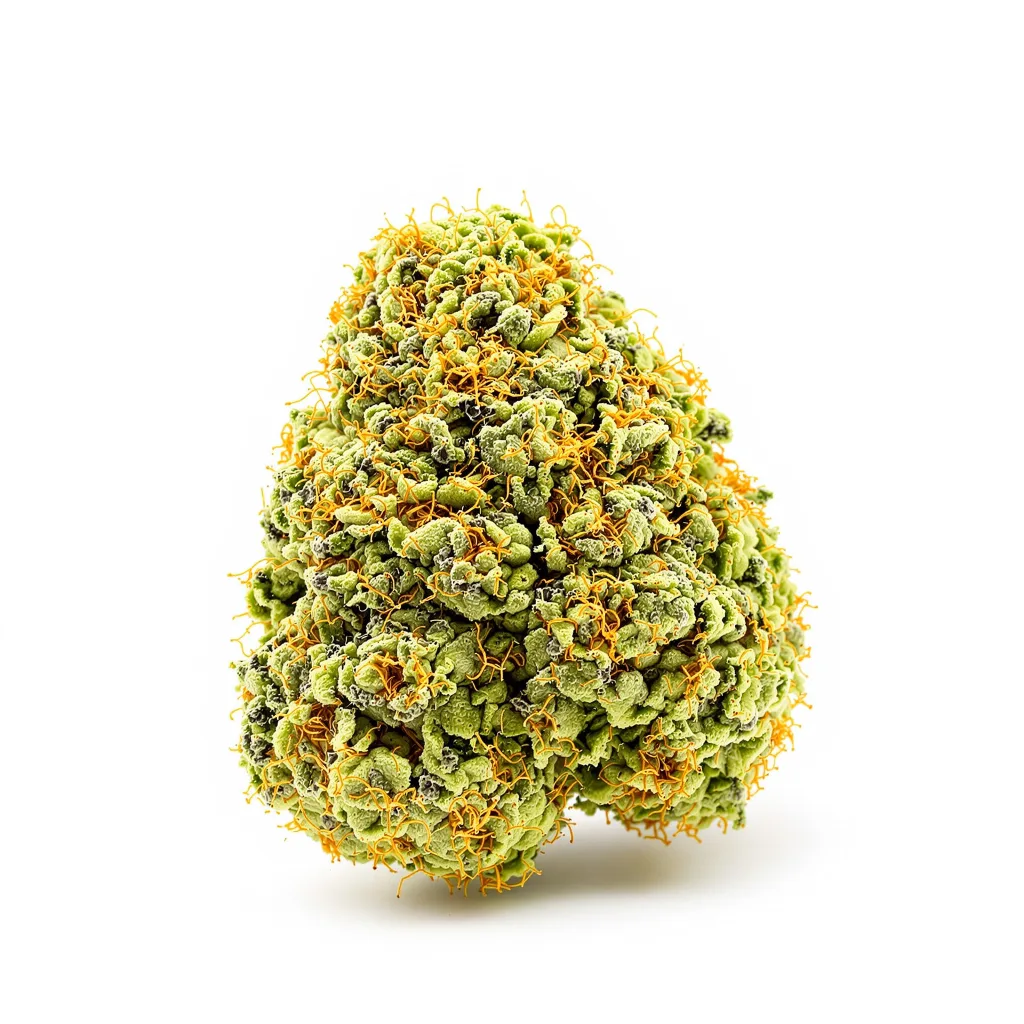 Dutch Hawaiian 12% indica / 88% sativa — flor con tricomas visibles