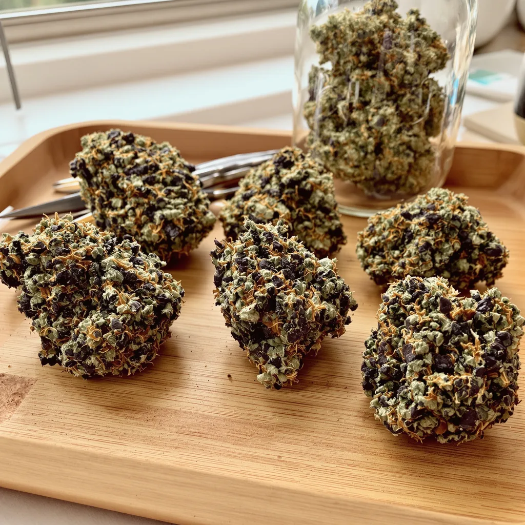Dutch Kush 70% indica / 30% sativa — flor con tricomas visibles