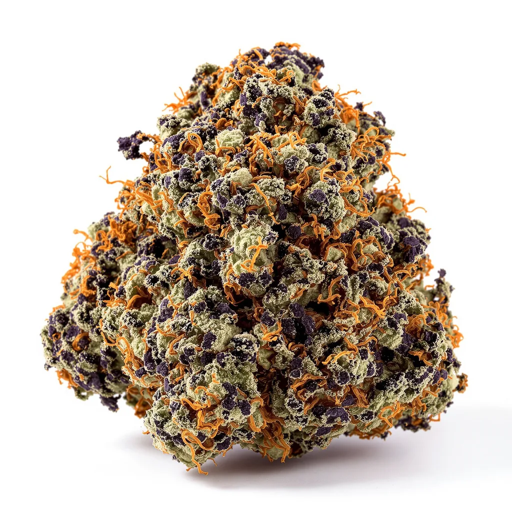Dutch Kush 70% indica / 30% sativa — flor con tricomas visibles