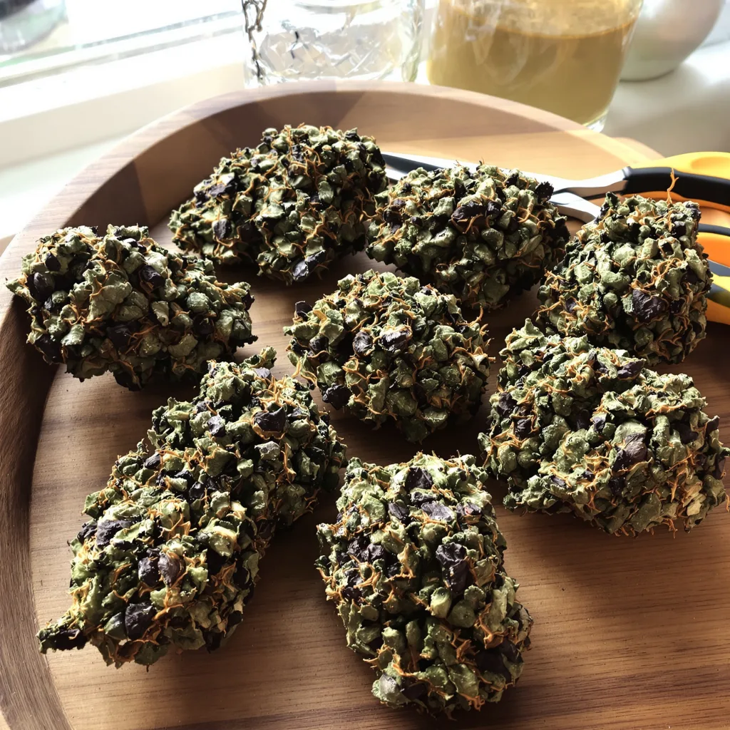Dutch Treat 68% indica / 32% sativa — flor con tricomas visibles