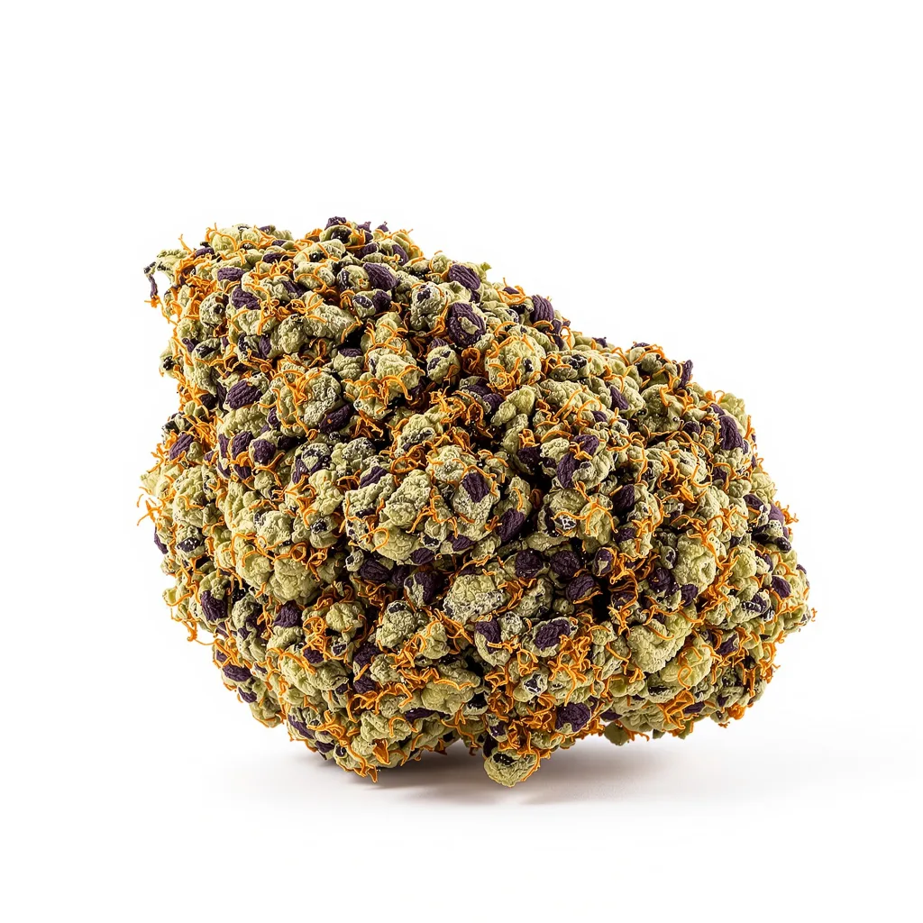 Dutch Treat 68% indica / 32% sativa — flor con tricomas visibles