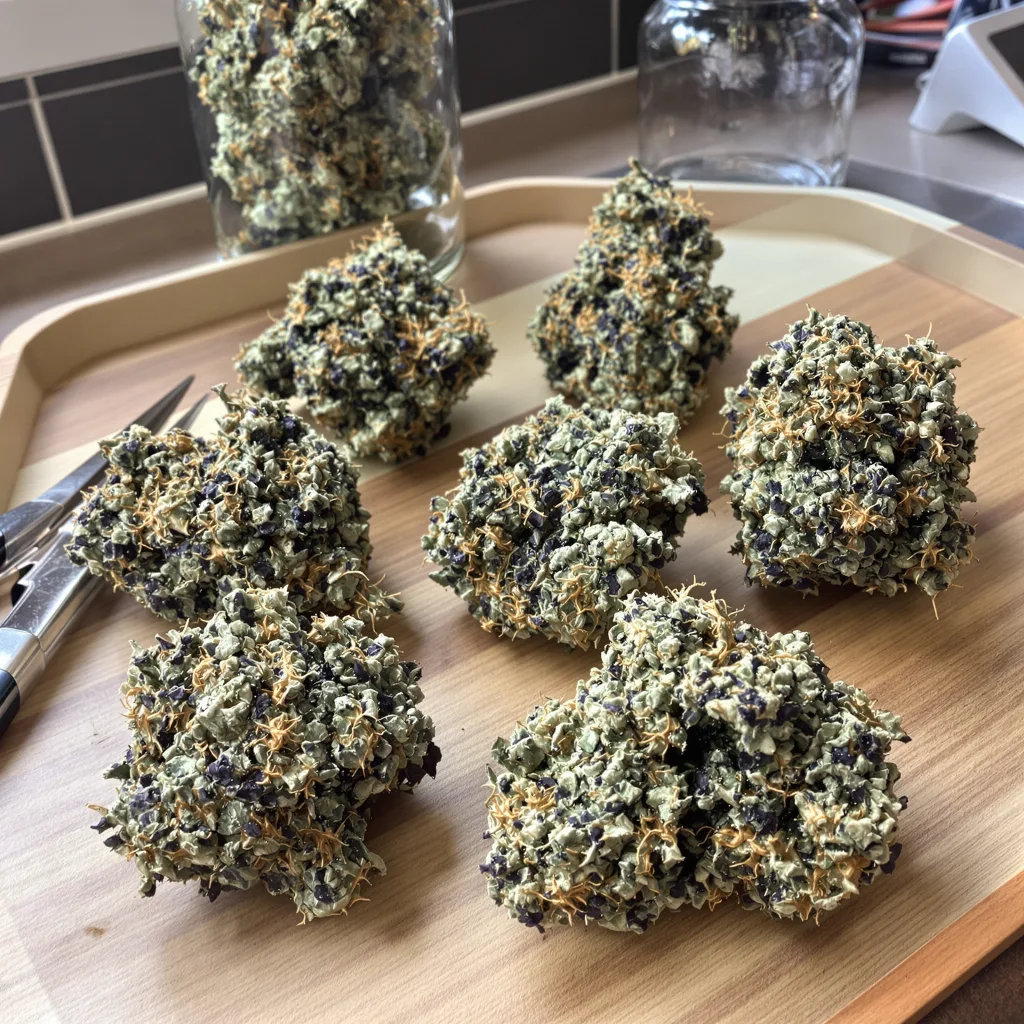 Dynamite 85% indica / 15% sativa — flor con tricomas visibles