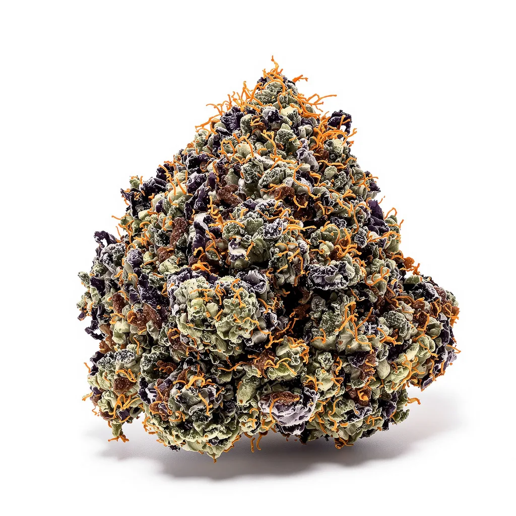 Dynamite 85% indica / 15% sativa — flor con tricomas visibles