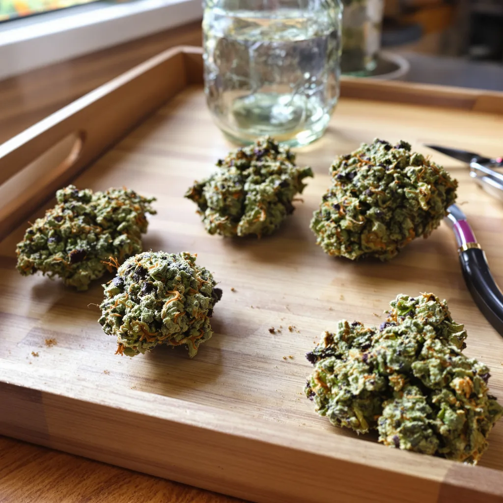 Early Miss 45% indica / 55% sativa — flor con tricomas visibles