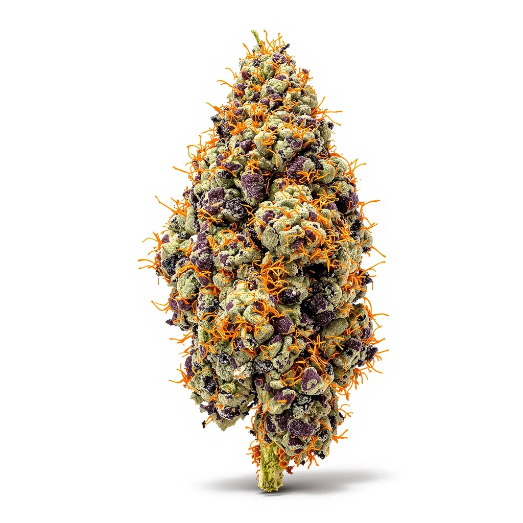Ecto Cooler 77% indica / 23% sativa — flor con tricomas visibles