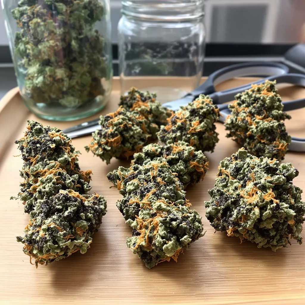 El Chapo OG 87% indica / 13% sativa — flor con tricomas visibles