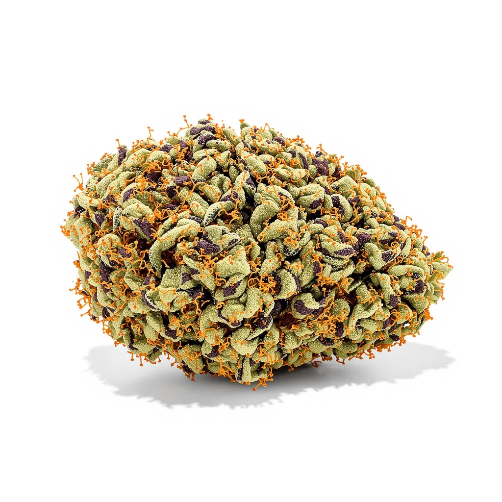 El Chapo OG 87% indica / 13% sativa — flor con tricomas visibles
