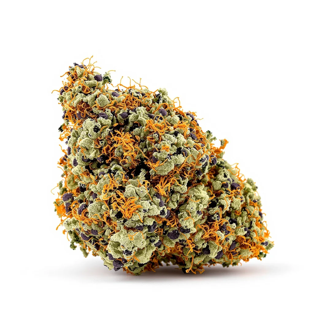 El Chapo OG 87% indica / 13% sativa — flor con tricomas visibles