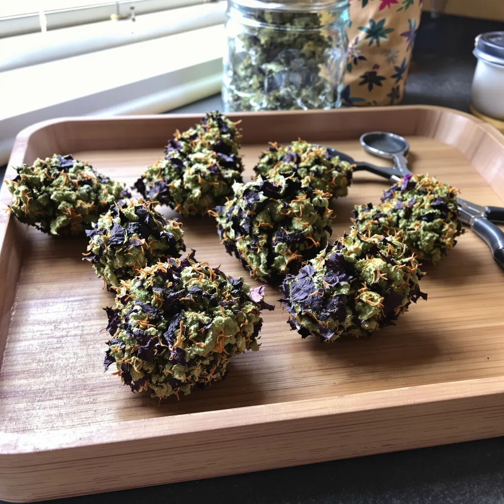 El Jefe 74% indica / 26% sativa — flor con tricomas visibles