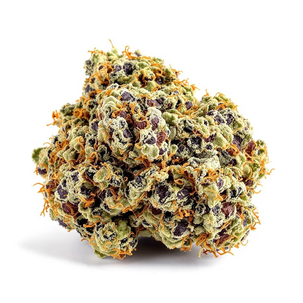 El Perro 69% indica / 31% sativa — flor con tricomas visibles