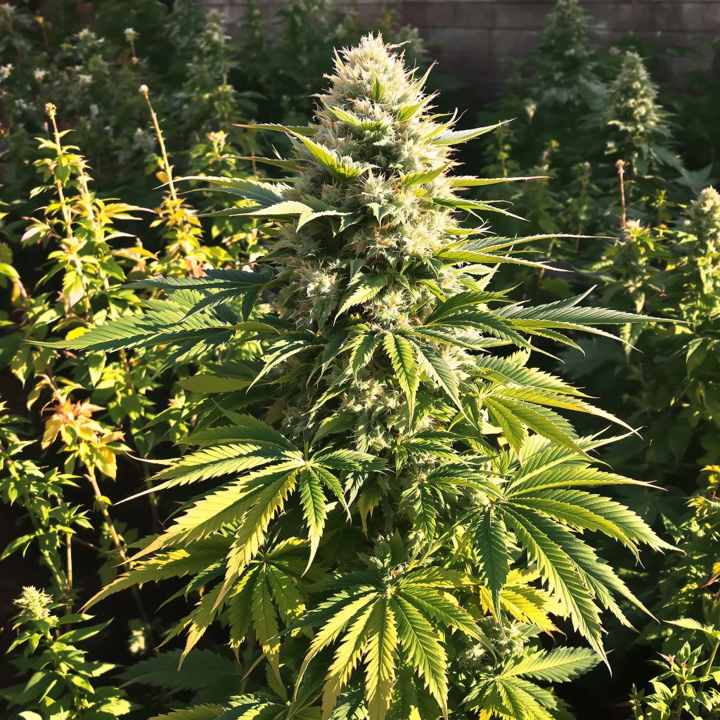 Electric Blue 86% indica / 14% sativa — flor con tricomas visibles