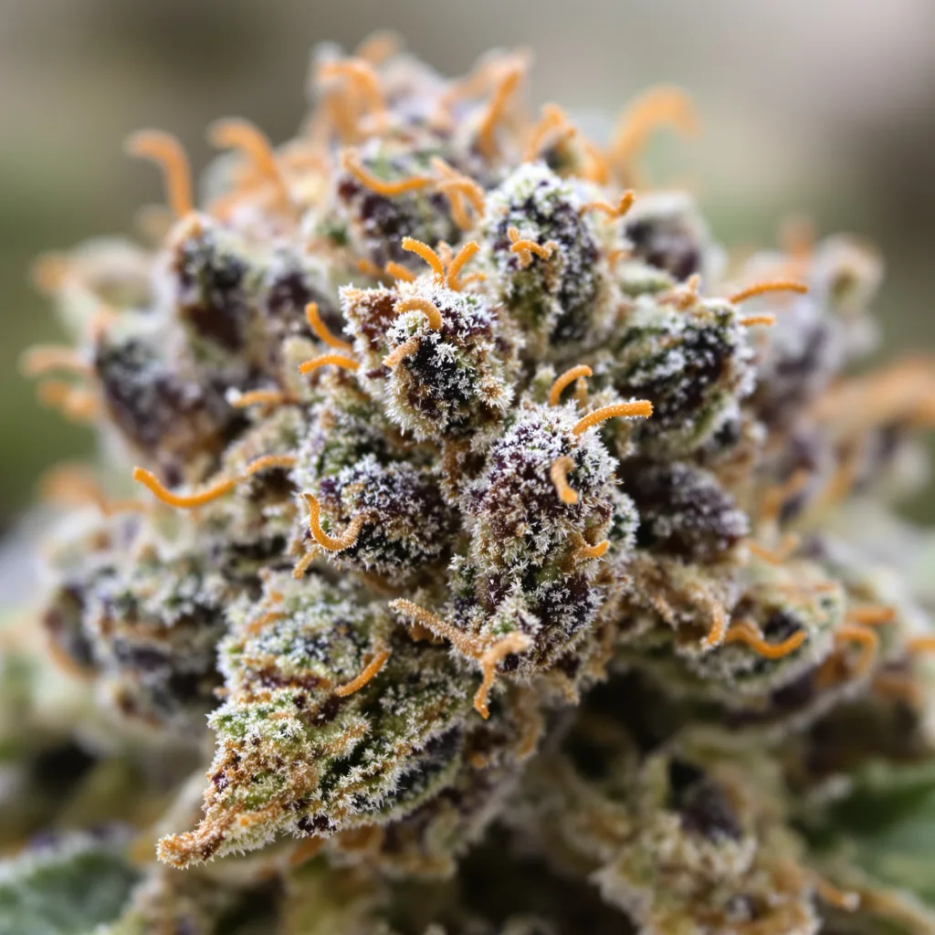 Primer plano de cogollo de cannabis Endless Sky mostrando cálices densos con tonos morados