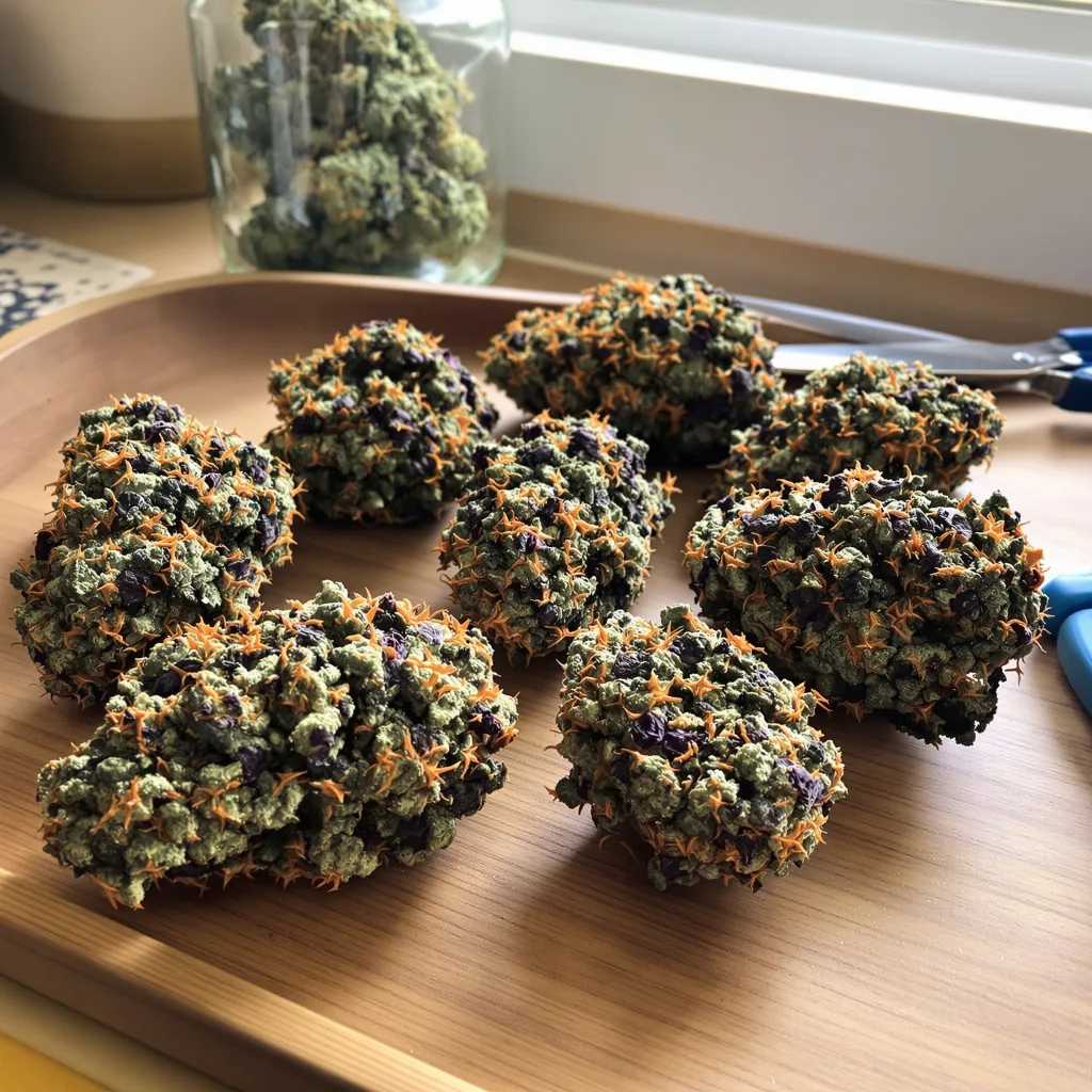 Enemy of the State 85% indica / 15% sativa — flor con tricomas visibles
