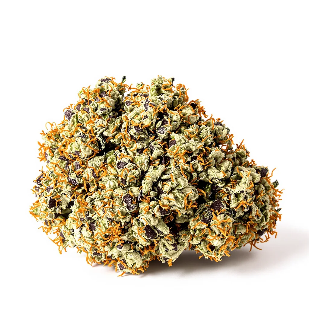 Enemy of the State 85% indica / 15% sativa — flor con tricomas visibles