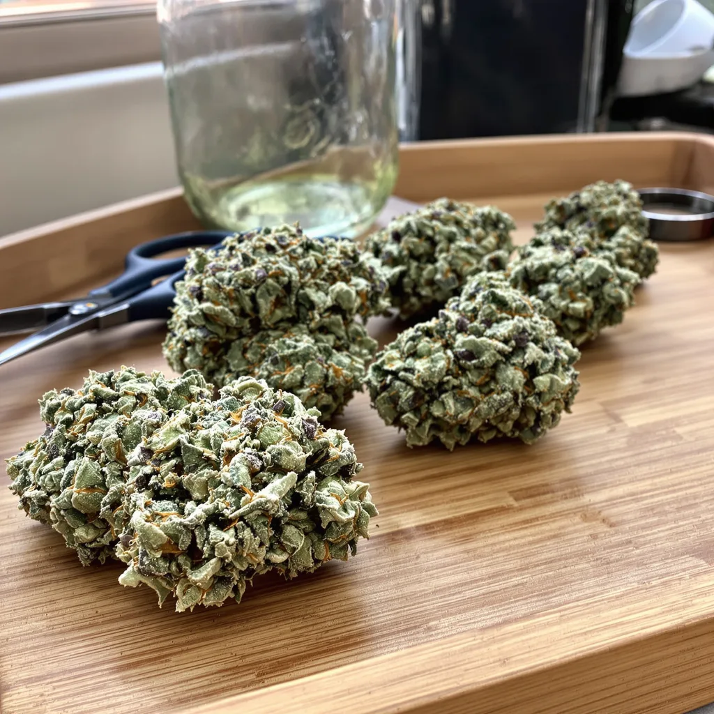 Euphoria Cookies 38% indica / 62% sativa — flor con tricomas visibles