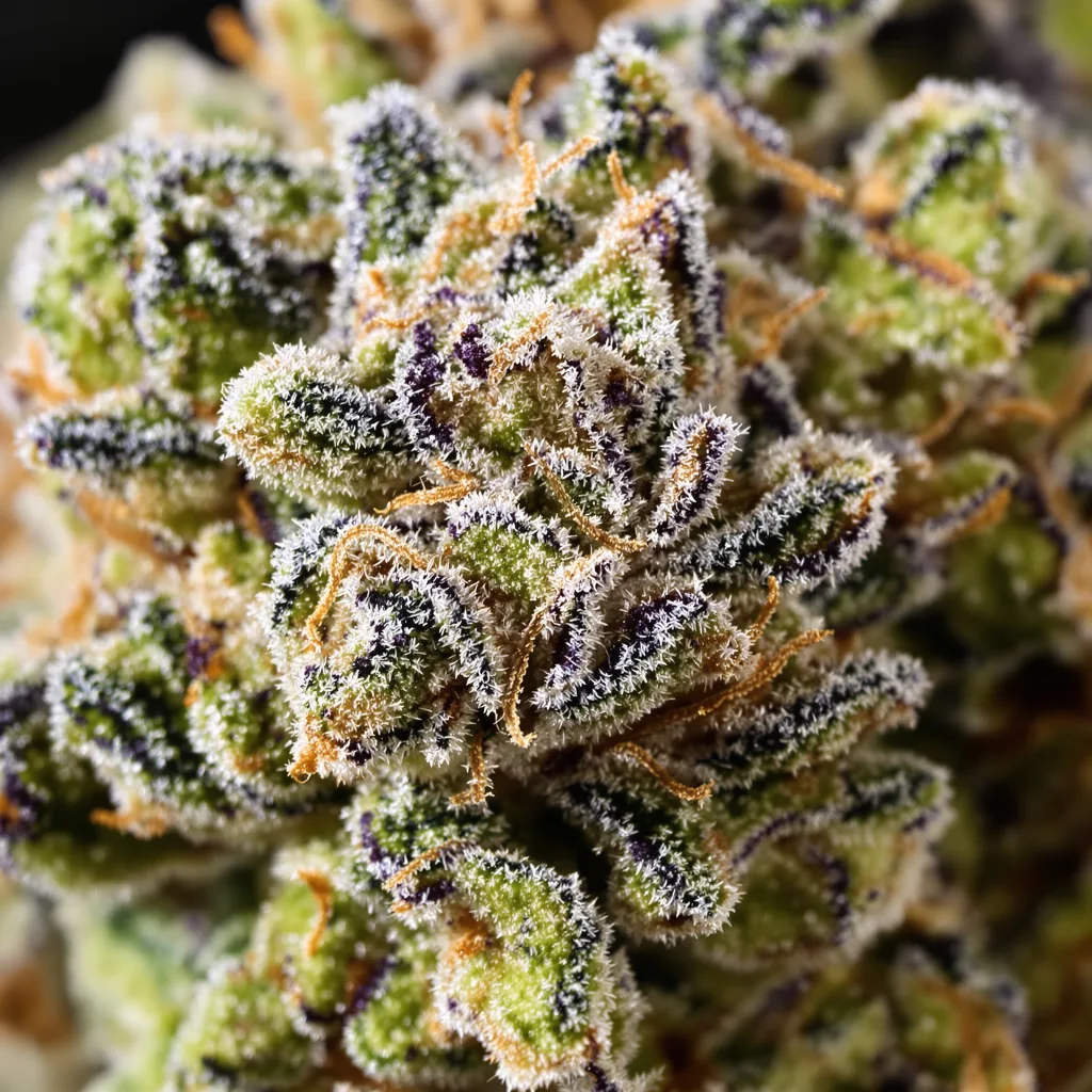 Primer plano de cogollo de cannabis Euphoria Cookies mostrando estructura abierta con pistilos naranjas