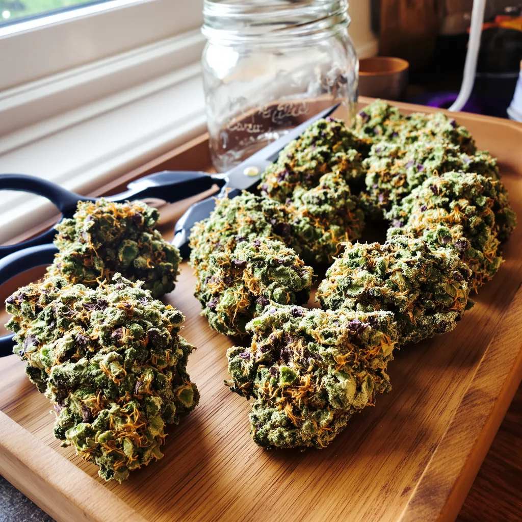 Ewok 64% indica / 36% sativa — flor con tricomas visibles
