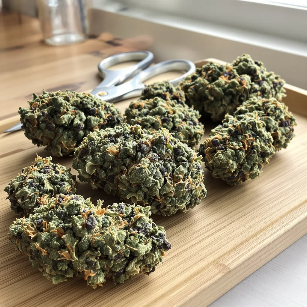 Exodus Cheese 50% indica / 50% sativa — flor con tricomas visibles