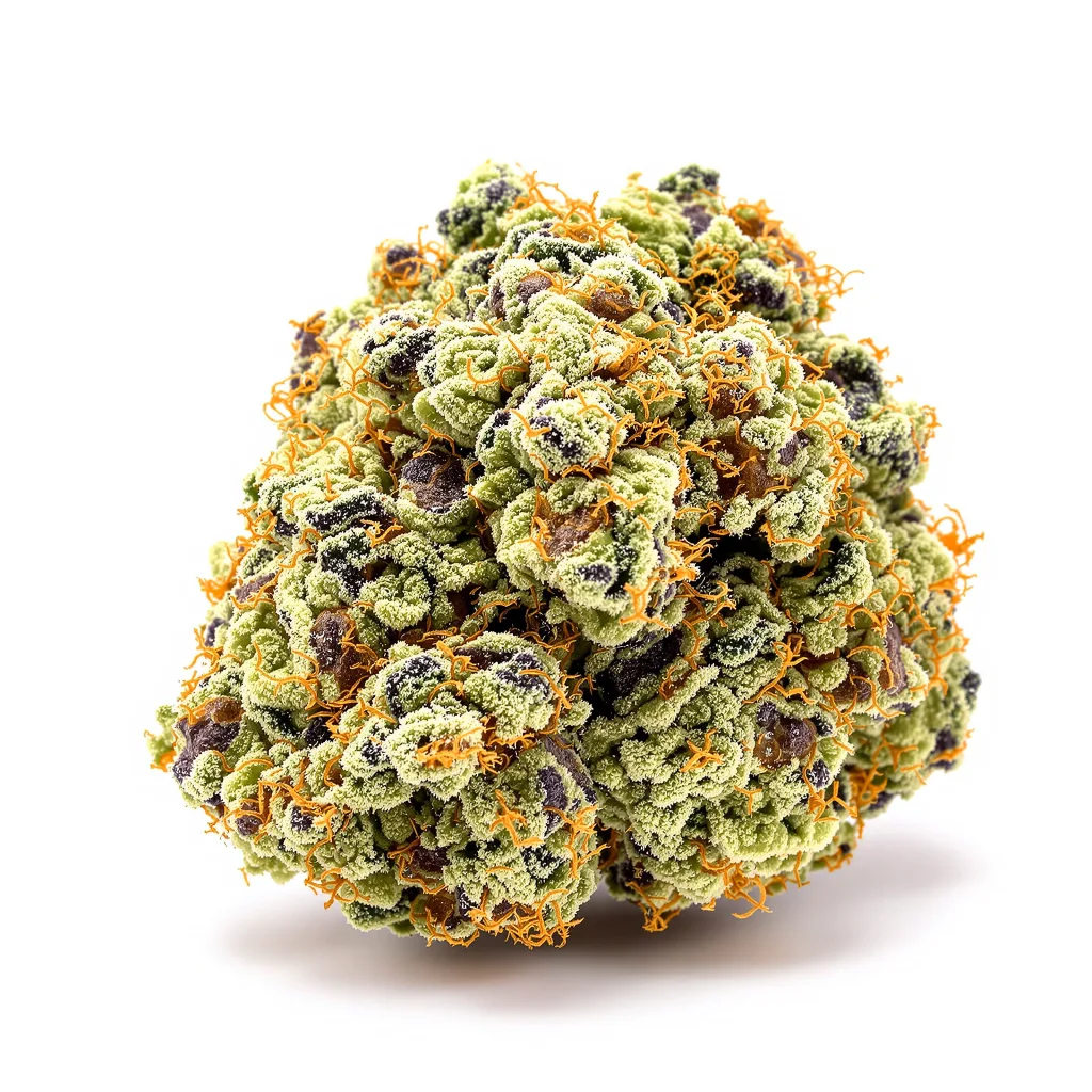 Exodus Cheese 50% indica / 50% sativa — flor con tricomas visibles