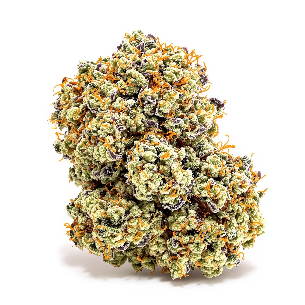 Faygo Red Pop 40% indica / 60% sativa — flor con tricomas visibles