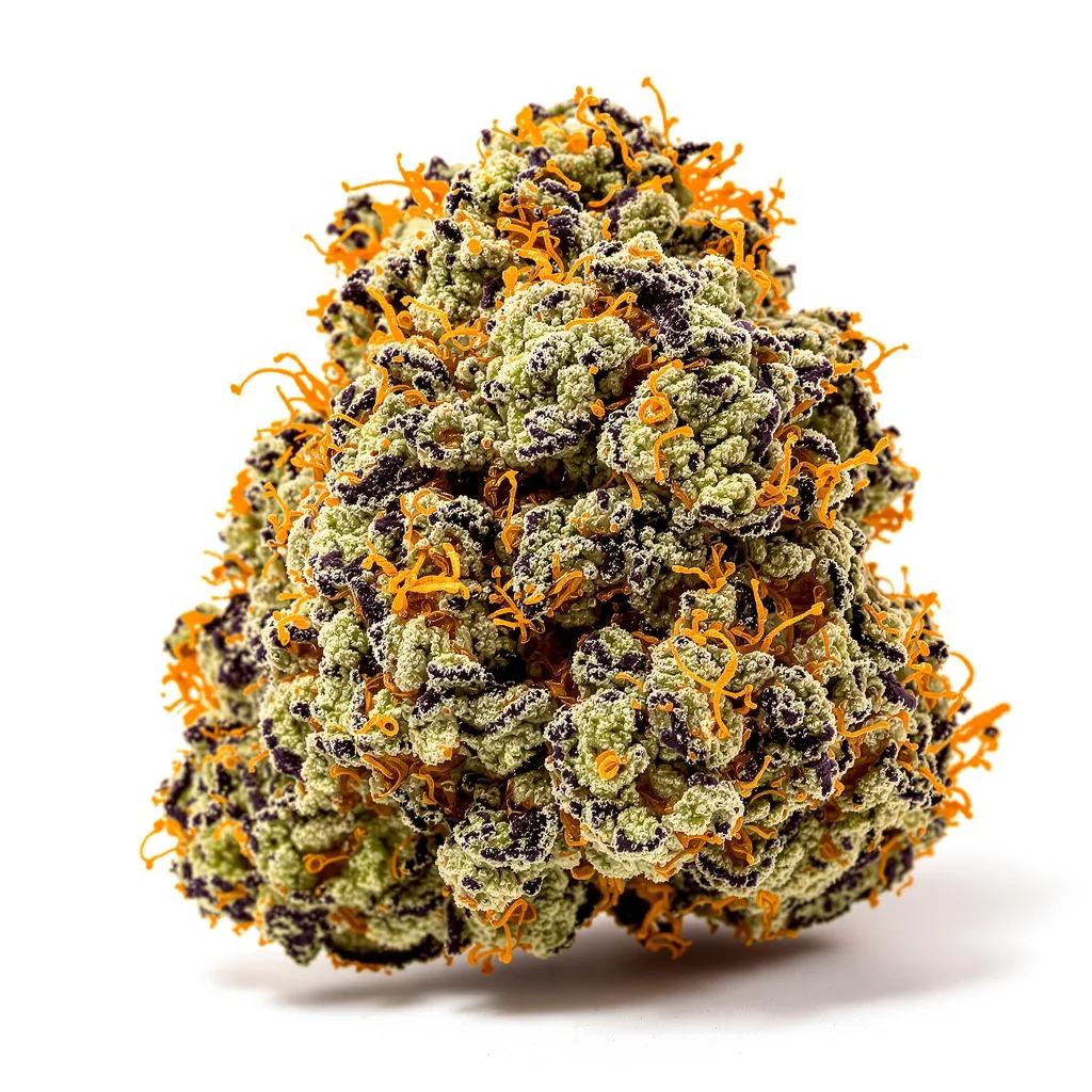Fire OG 86% indica / 14% sativa — flor con tricomas visibles