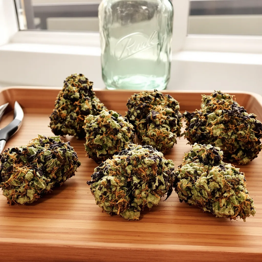 Flo OG 71% indica / 29% sativa — flor con tricomas visibles