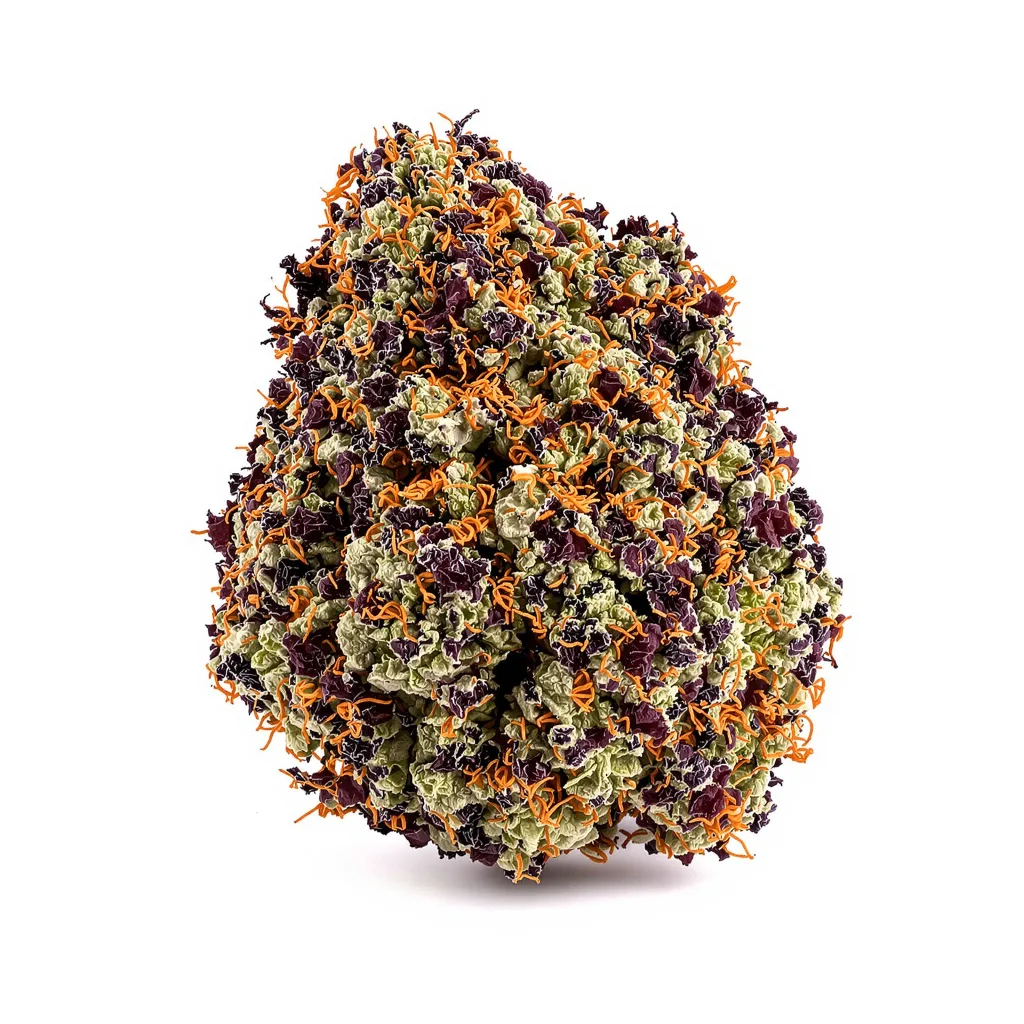 Flo OG 71% indica / 29% sativa — flor con tricomas visibles