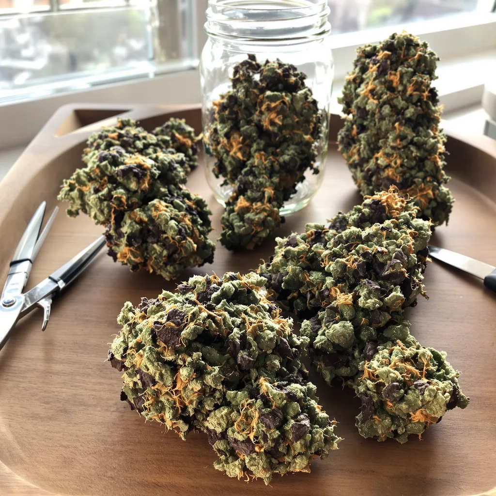 Flowerbomb Kush 67% indica / 33% sativa — flor con tricomas visibles