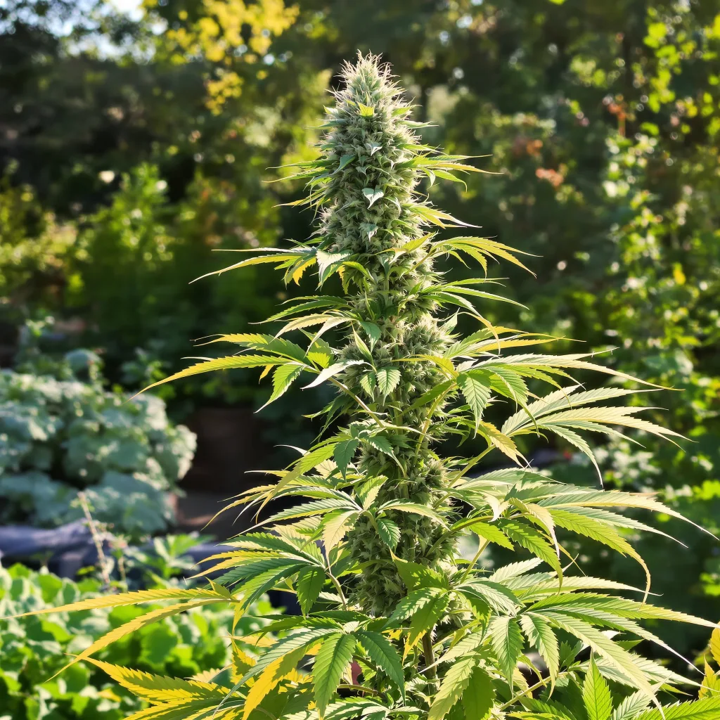 Four Star General 62% indica / 38% sativa — flor con tricomas visibles