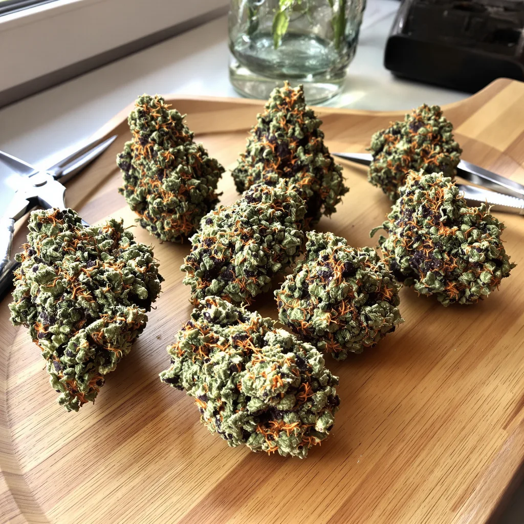 FPOG 69% indica / 31% sativa — flor con tricomas visibles