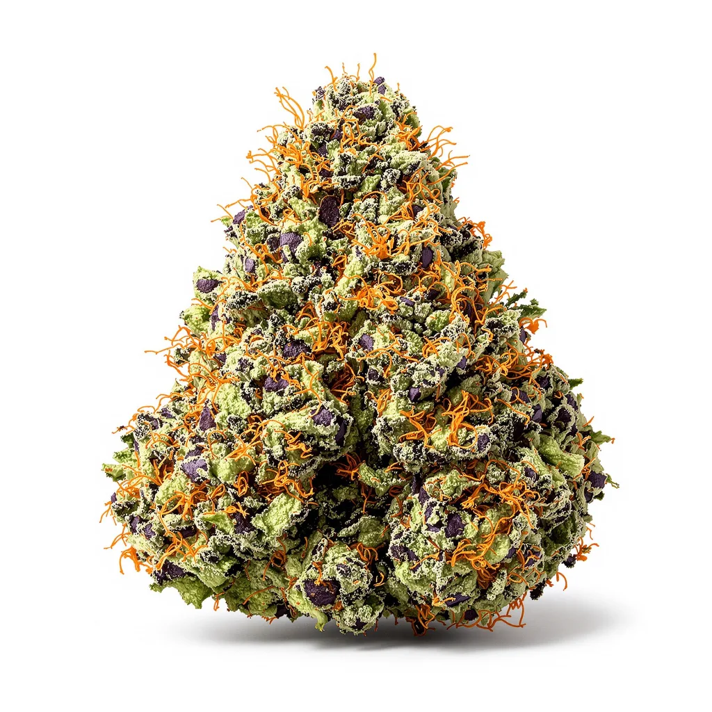 FPOG 69% indica / 31% sativa — flor con tricomas visibles