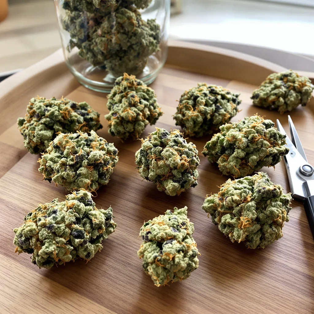 French Toast 61% indica / 39% sativa — flor con tricomas visibles