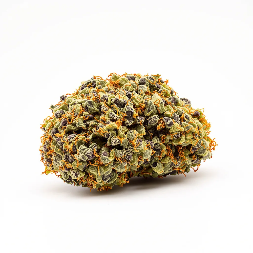 Fresh Cookies 73% indica / 27% sativa — flor con tricomas visibles