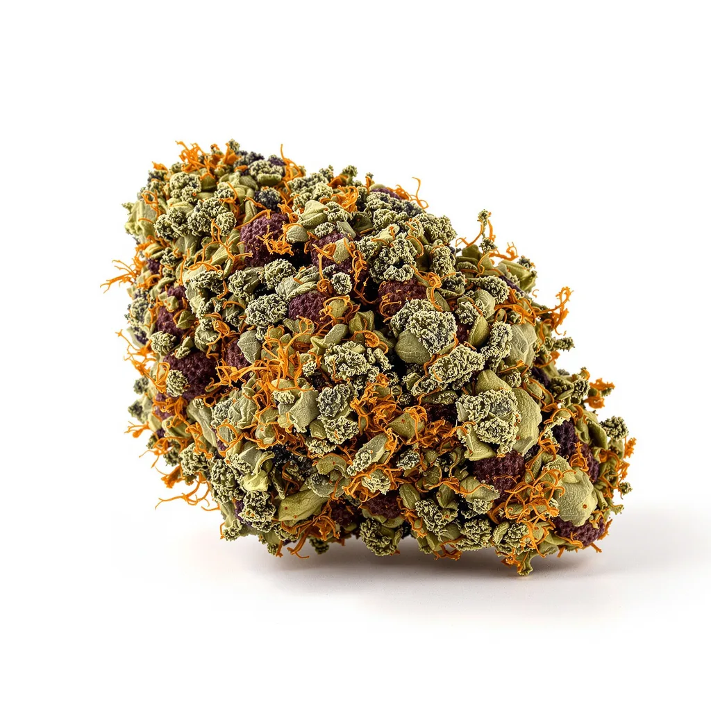 Fruity Widow 72% indica / 28% sativa — flor con tricomas visibles