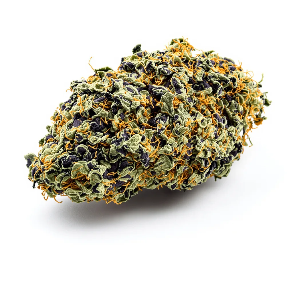 Fruity Widow 72% indica / 28% sativa — flor con tricomas visibles