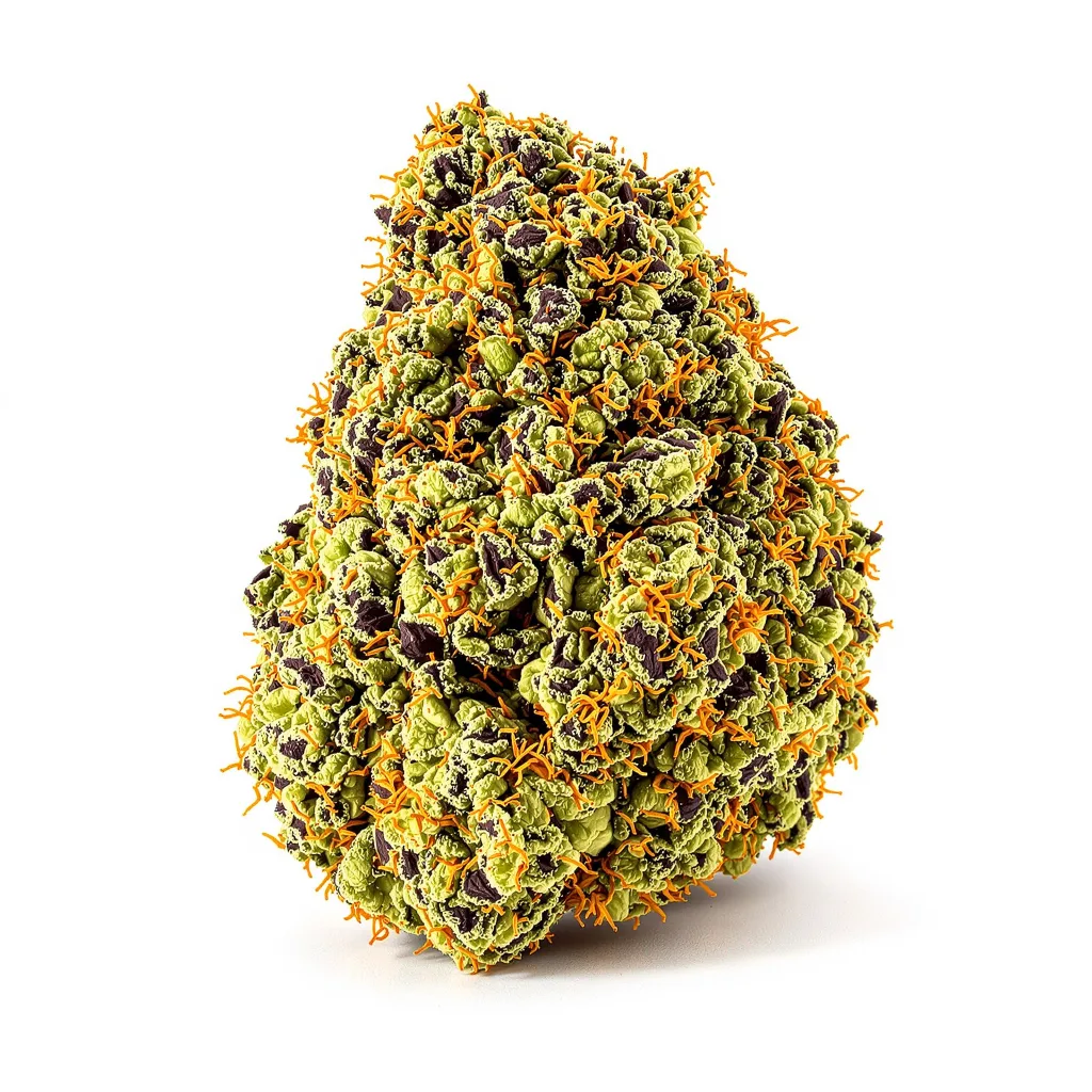 Fruitylicious 76% indica / 24% sativa — flor con tricomas visibles