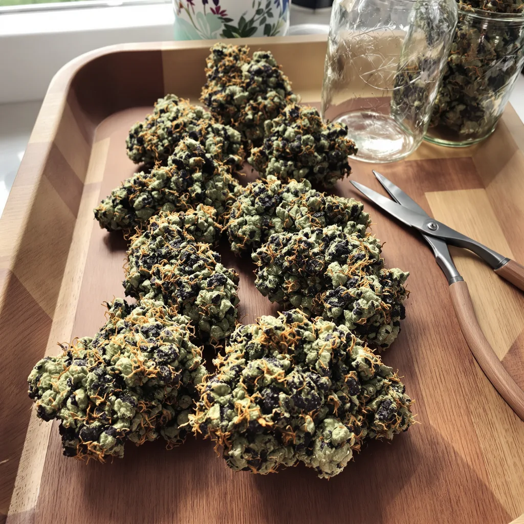 Fruitylicious 76% indica / 24% sativa — flor con tricomas visibles