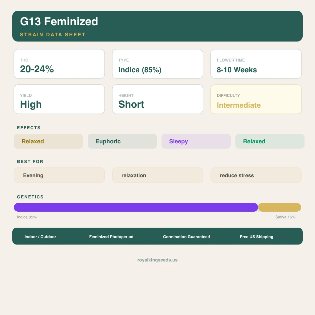 G13 85% indica / 15% sativa — flor con tricomas visibles