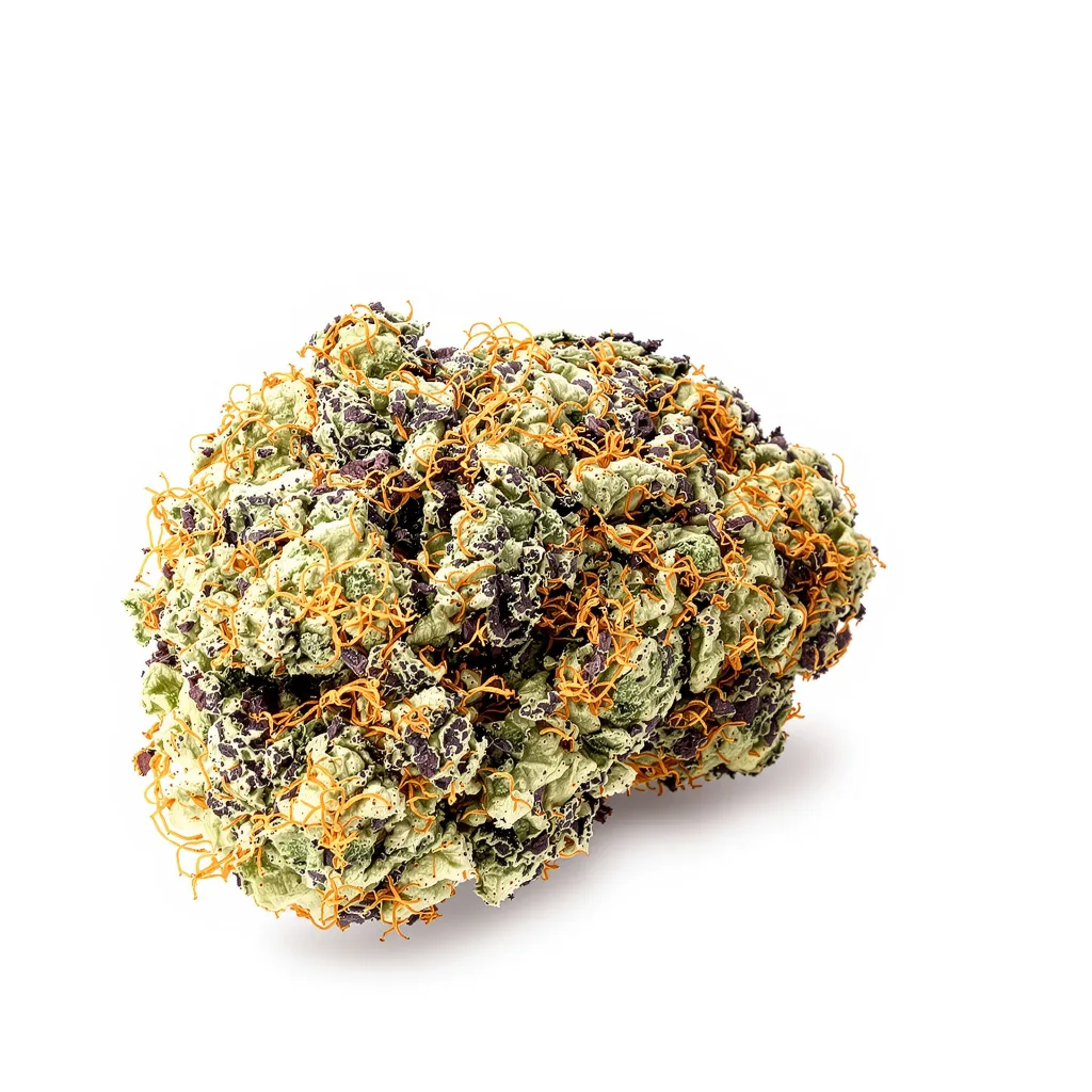 G13 Widow 65% indica / 35% sativa — flor con tricomas visibles