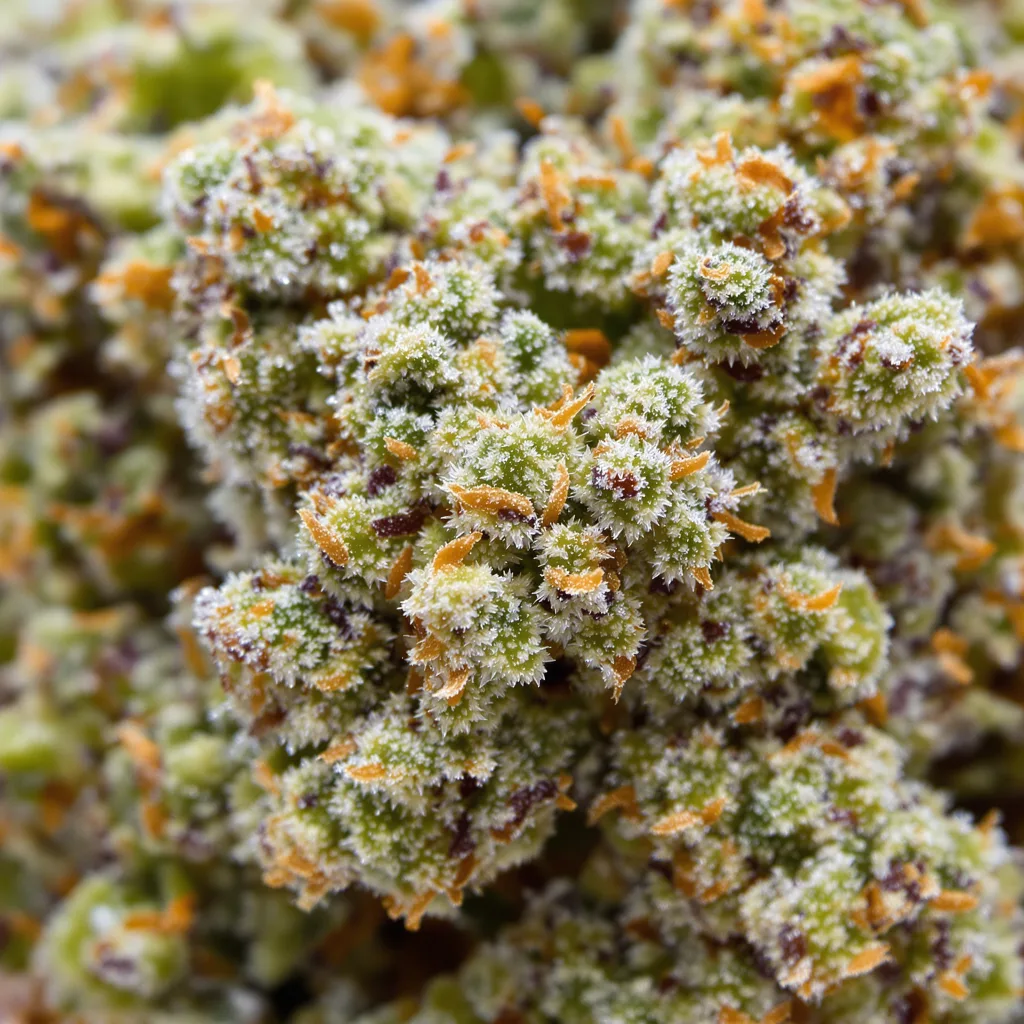Primer plano de cogollo de cannabis Game Changer mostrando cogollos densos verde bosque