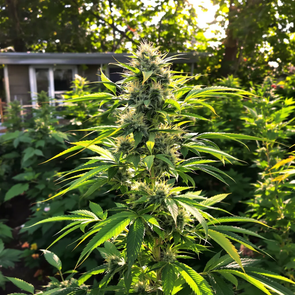 Garlic Bud 45% indica / 55% sativa — flor con tricomas visibles