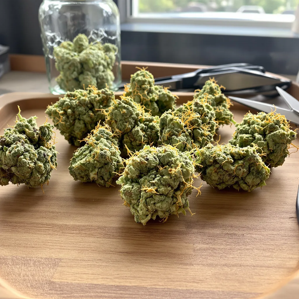 Gelato Cake 6% indica / 94% sativa — flor con tricomas visibles