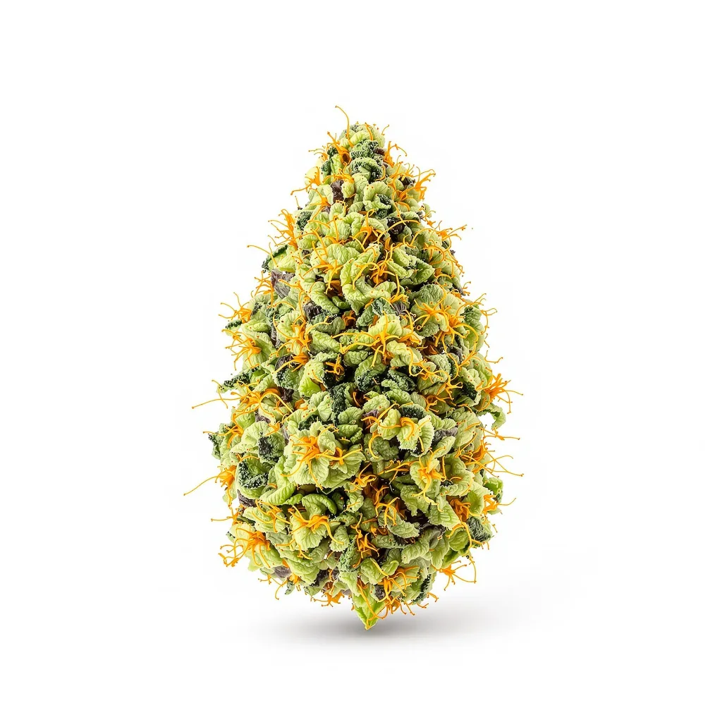 Gelato Cake 6% indica / 94% sativa — flor con tricomas visibles