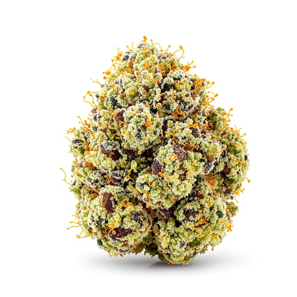 Georgia Pie 50% indica / 50% sativa — flor con tricomas visibles