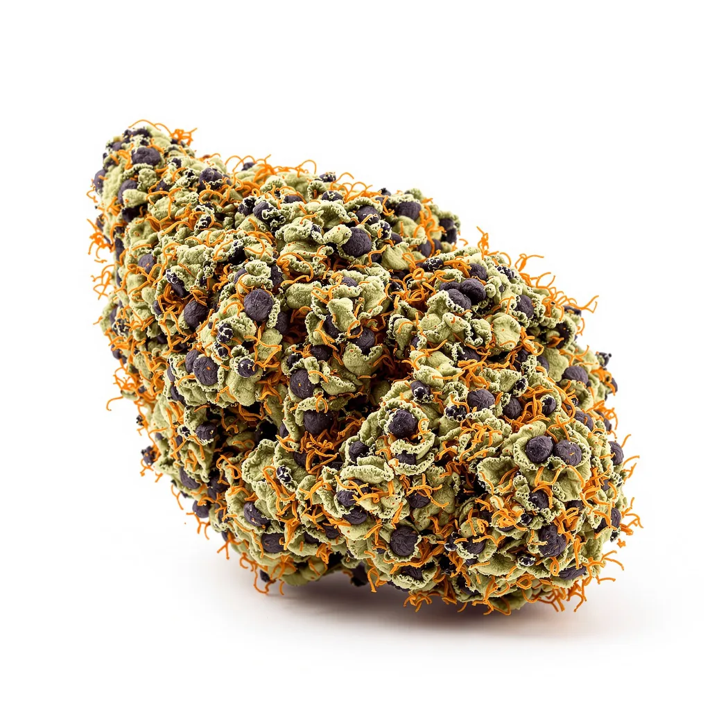 Ghost OG 75% indica / 25% sativa — flor con tricomas visibles