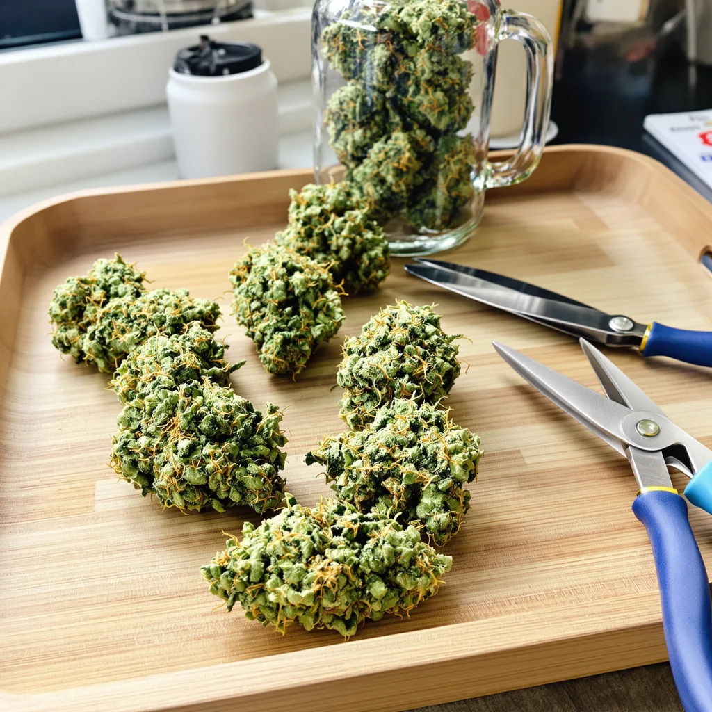 Ghost Train Haze 20% indica / 80% sativa — flor con tricomas visibles