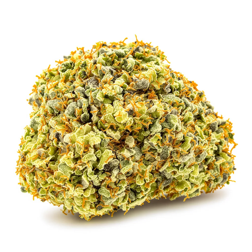 Ghost Train Haze 20% indica / 80% sativa — flor con tricomas visibles