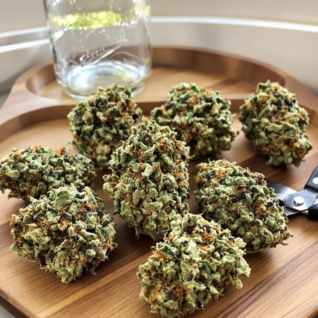 Gigabud 37% indica / 63% sativa — flor con tricomas visibles