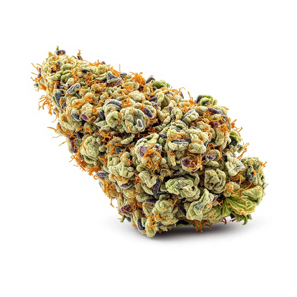 Gigabud 37% indica / 63% sativa — flor con tricomas visibles