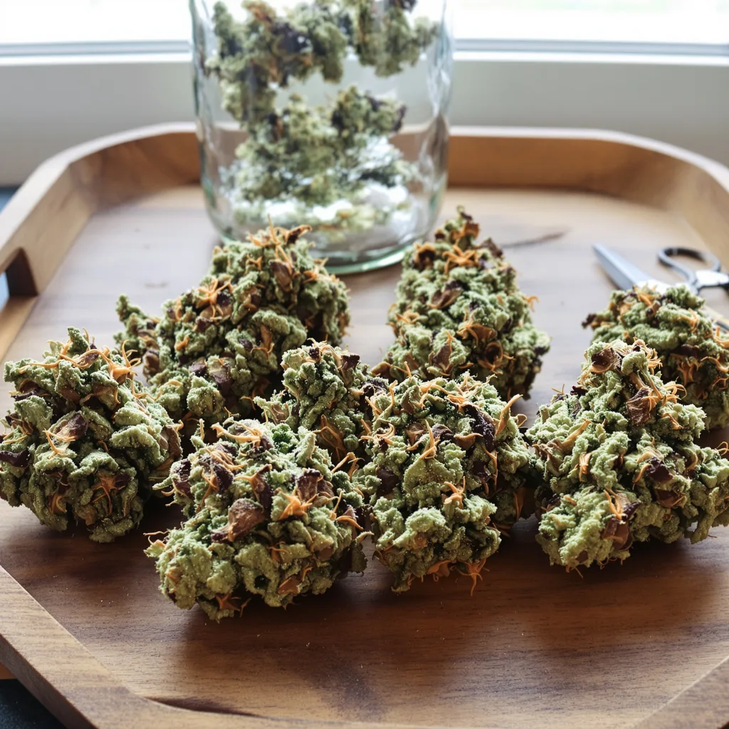 Goat Milk 36% indica / 64% sativa — flor con tricomas visibles
